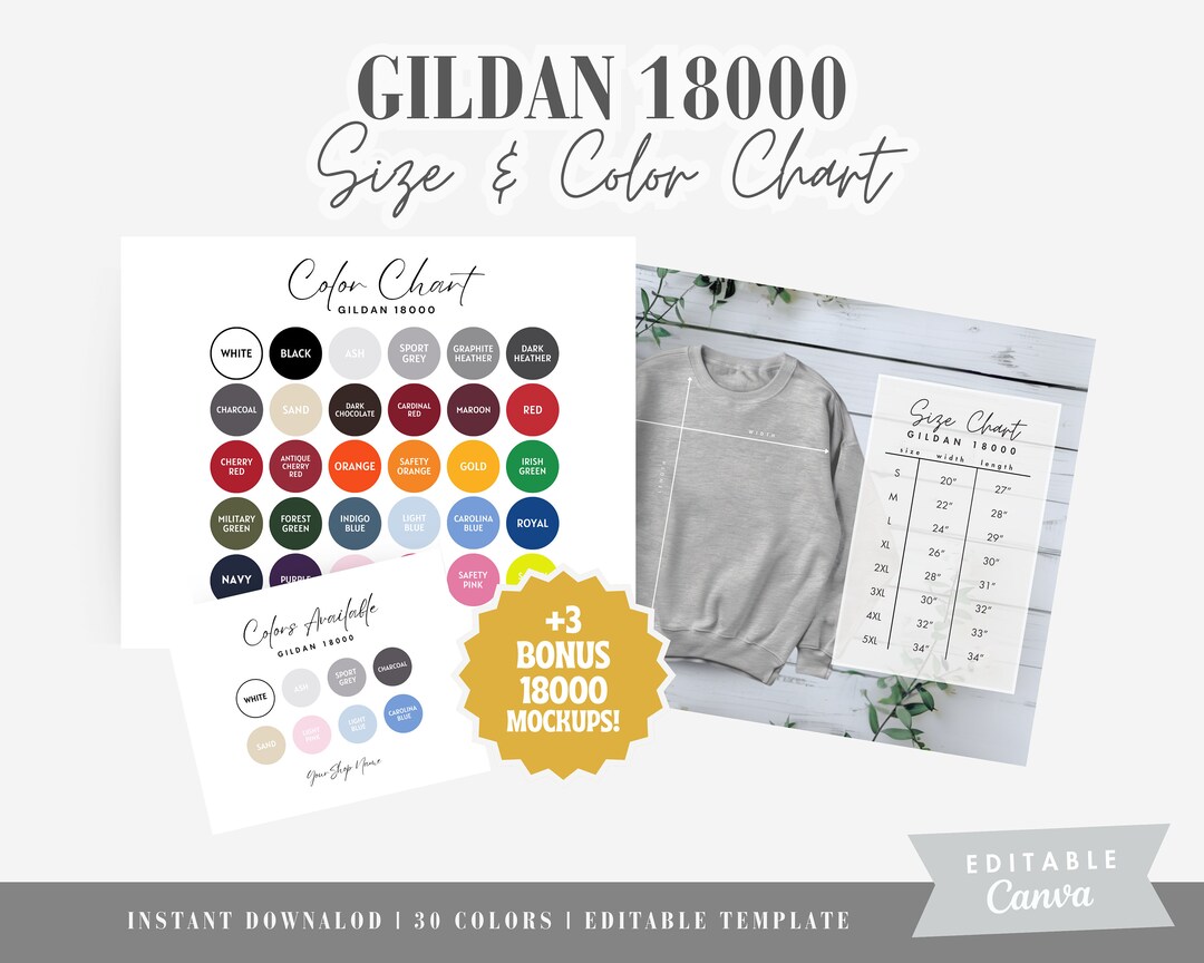Gildan 18000 color chart size chart gildan 18000 size chart editable