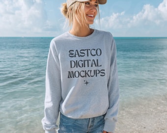 Gildan 18000 Sport Grey Sweatshirt Mockup: Lifestyle PNG (Digital Download)