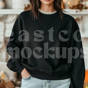 Fall Sweatshirt Mockup, Gildan 18000, Black Gildan Mockup, Trendy Fall Crewneck, Model Mockup, Gildan 18000, Black Sweatshirt Mockup