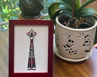 Coast Salish Native Style Space Needle 5"x7" Letterpress Print