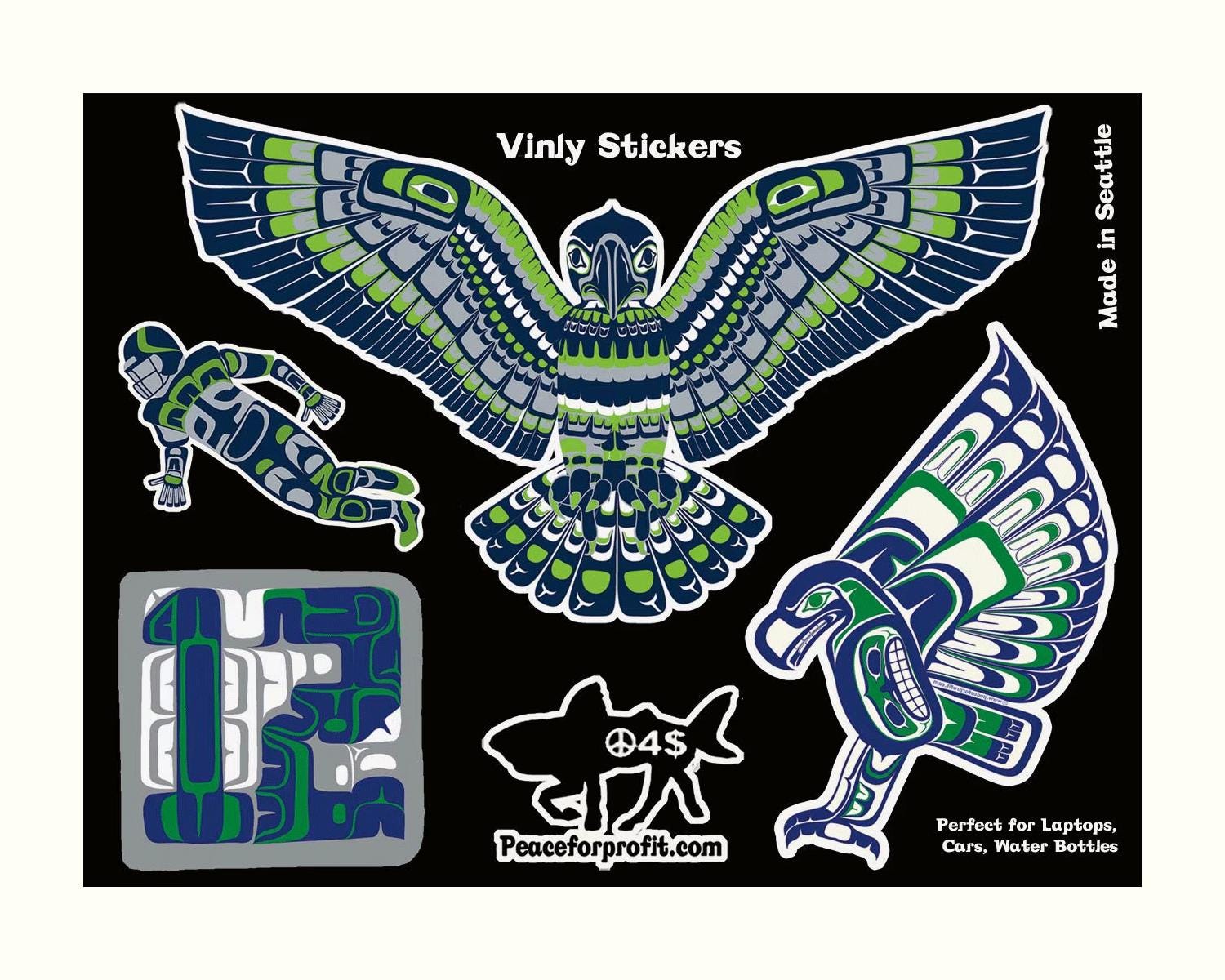 Native Duwamish Style Vinyl Seahawk Stickers