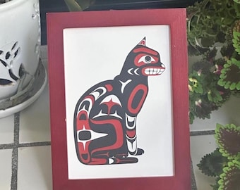 Coast Salish Native Style House Cat 5"x7" Letterpress Print