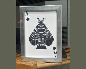 Coast Salish Native Style Thunderbird Ace of Spades 5"x7" Letterpress Print