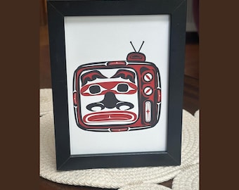 Coast Salish Native Style Television 5"x7" Letterpress Print