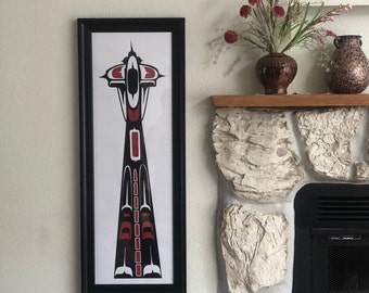 Red Duwamish Native Northwest Style Space Needle Screen Print Poster