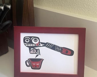 Coast Salish Native Style Coffee Espresso 5"x7" Letterpress Print