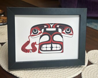 Coast Salish Native Style Rotary Telephone 5"x7" Letterpress Print