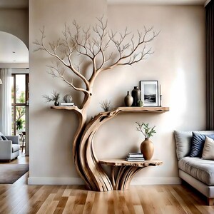 A reading table, a decorative table for the living room, and a tea table designed in the shape of a tree
