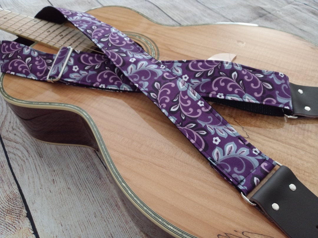 Sangle de guitare Cachemire violet Fait à la main avec des extrémités en cuir véritable Réglable