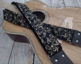 Guitar Strap | Music Note Treble Clef | Handmade with Genuine Leather Ends | Adjustable | Custom |Acoustic Electric Bass Gear by GenRev