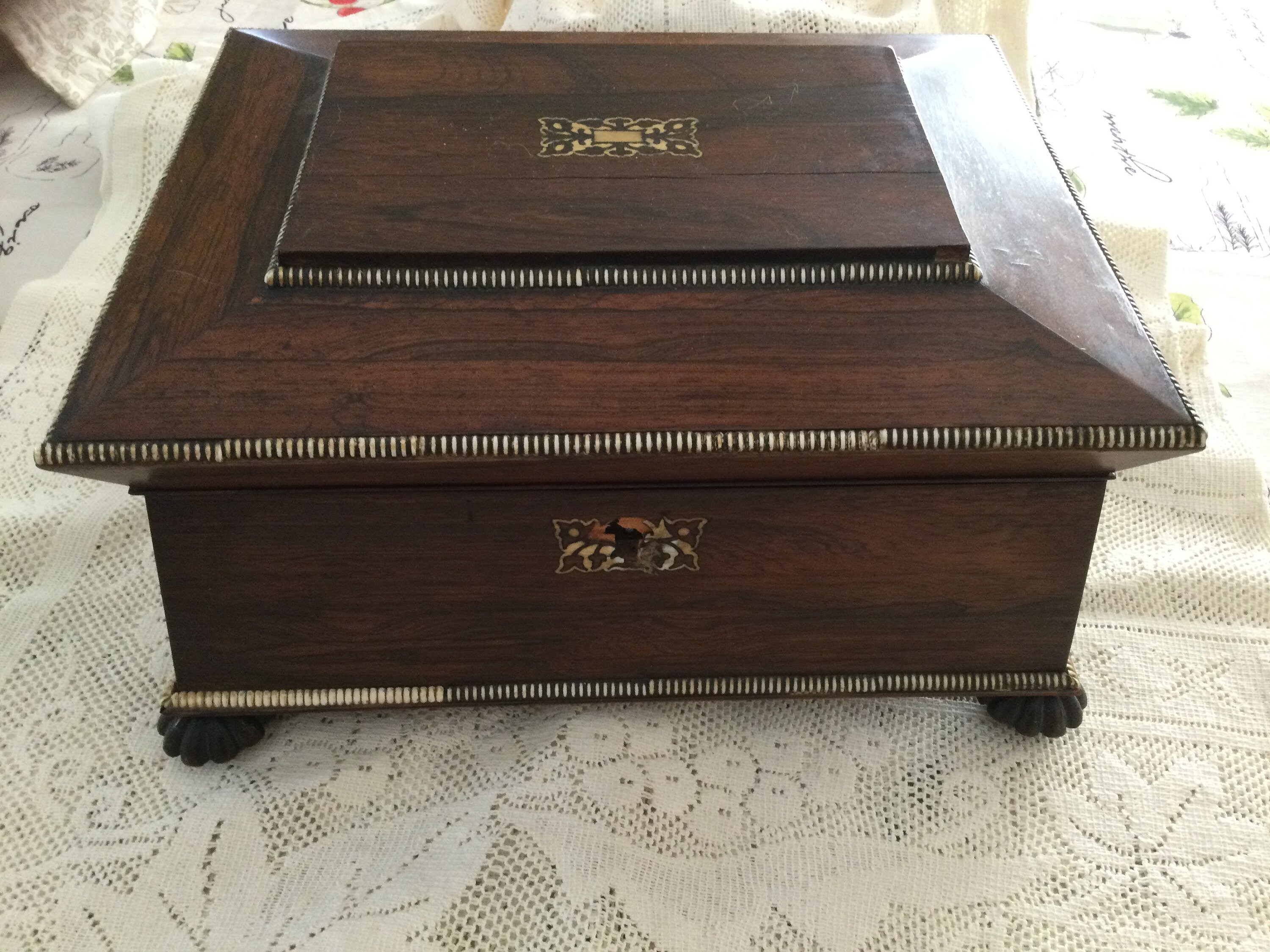 Victorian Rosewood Inlaid Sewing Box with Antique Sewing | Etsy