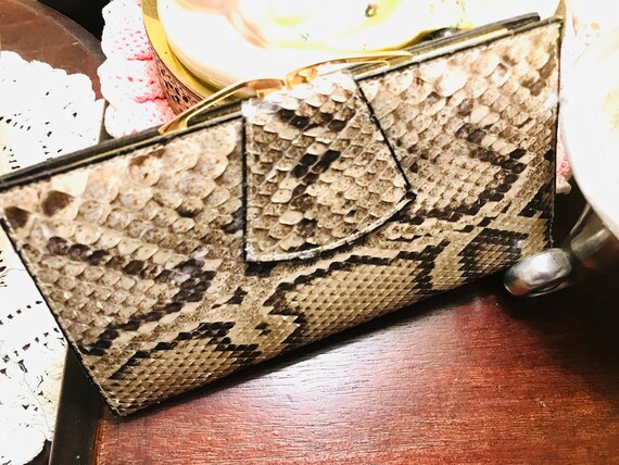 Cartera Vintage Piel de Serpiente Cartera de Mujer con Cuero