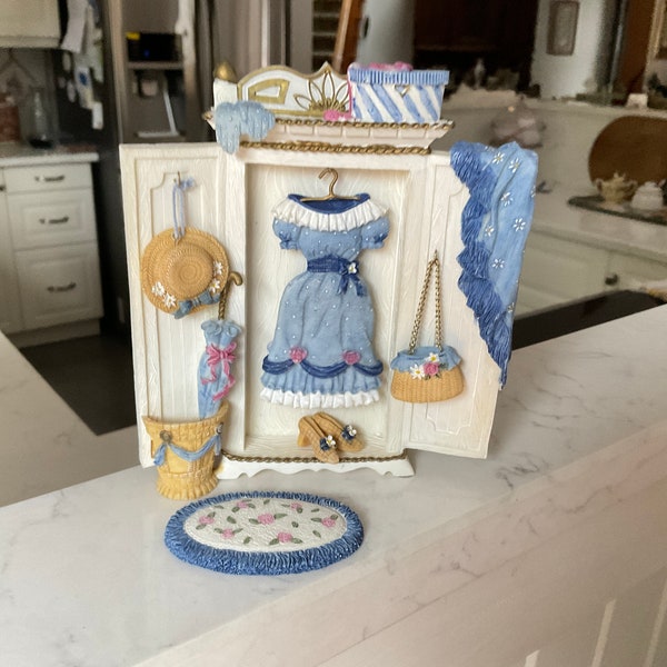 Vintage (1994) Avon Miniature Wardrobe Collection Suzanna's Sundress. Five piece dollhouse furniture set original box. Avon collectibles.