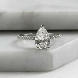 4.15 Carat Pear & Round Brilliant Cut White Diamond Prong Sets Engagement Rings, Anniversary Rings, Solitaire Rings, Valentine Gift, Rings