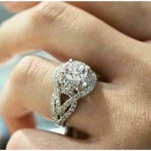 2.95Carat White Round Cut Diamond Split Shank Beautiful Single Halo Set Engagement Ring In 935 Argentium Silver