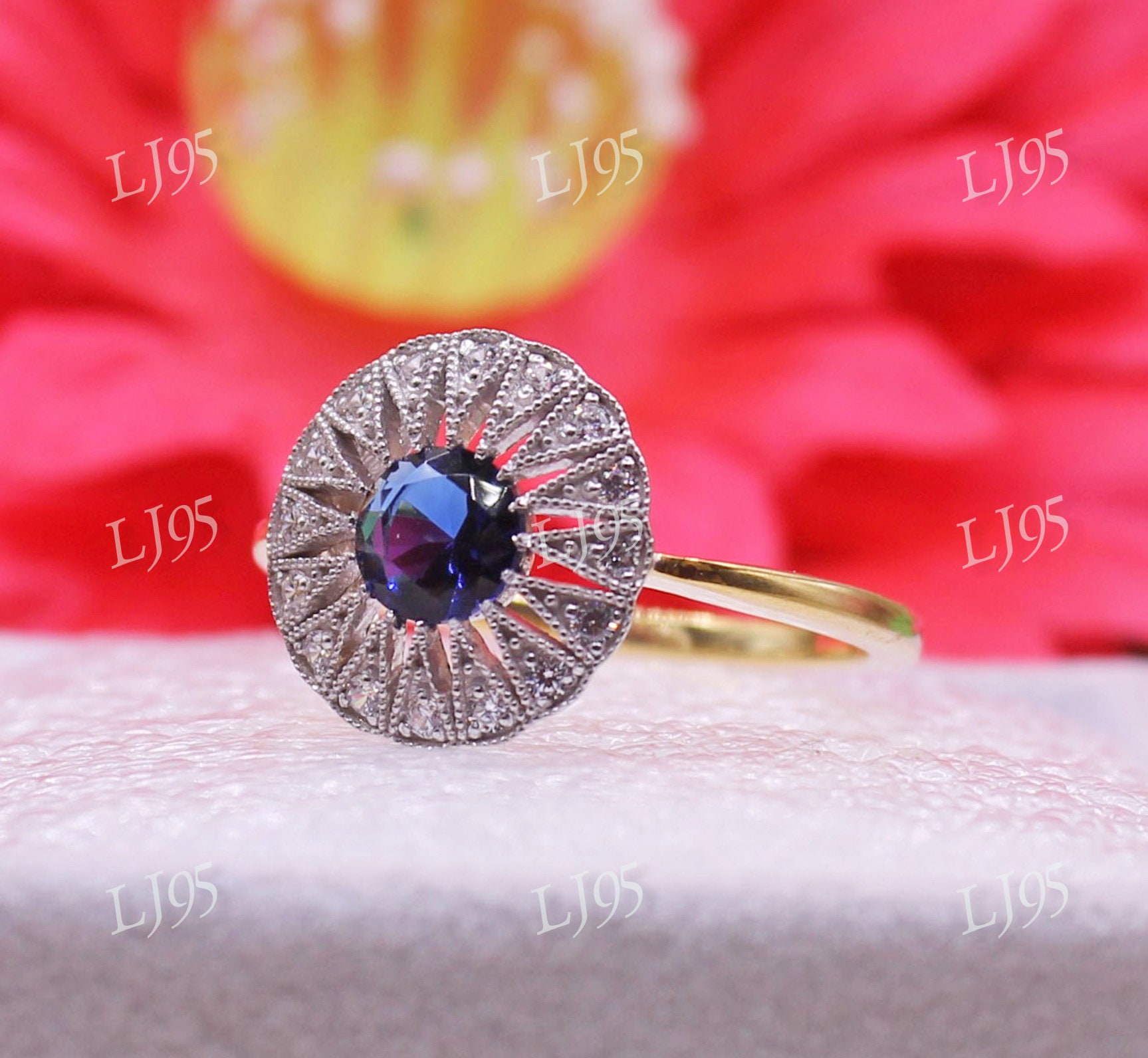 Edwardian Ring 2.15ct TITANIC Round Cut Blue Sapphire Lab Diamond Engagement Wedding Ring 925 Silver Titanic Ring Art Deco Two Tone Ring Etsy Canada