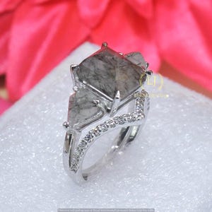 Salt and Pepper Ring Set | 6.00 Ct Emerald Cut Diamond Engagement Ring | Three Stone Bridal Set | Vintage Promise Wedding Rings for Women