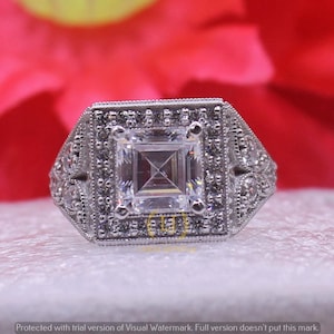 Antique 2.75 Ct Asscher Cut Moissanite Diamond Art Deco Halo Engagement Ring For Love, Vintage Ring, Solitaire Ring, 1930s Edwardian Ring