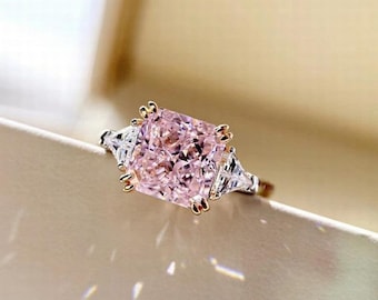 2.50 Carat Baby Pink Princess Trillion Cut White Diamond Three