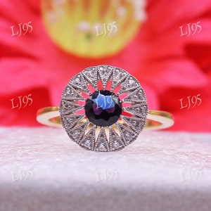 Vintage 2.15Ct Blue Sapphire Round Cut Diamond Edwardian Engagement Ring for women | Two Tone Titanic ring | Art Deco Ring | Gift For Her