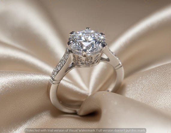 1930s Vintage 4.25 Ct Round Cut Moissanite Diamond Edwardian Art Deco Antique Style Ring in Sterling Silver | Wedding Bridal Jewelry
