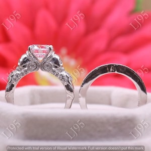2.55 Ct Round Cut Moissanite Diamond Gothic Skull Engagement Ring Set, Two Skull Bridal Wedding Set, Solitaire Prong Set Ring, Gift for Her