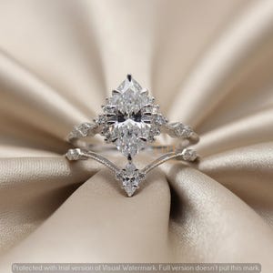 Marquise Cut Moissanite Bridal Ring Set | Vintage Inspired Solitaire Engagement Band | Minimalist 1.75 Ct Diamond Wedding Jewelry for Her