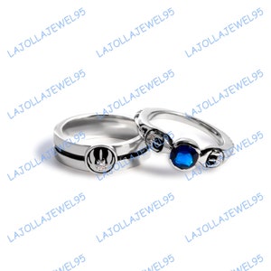 Star Wars Ring, Star Wars Rebel Alliance Inspired Matching Wedding Band Ring Sets, Star Wars Jewelry, Geek Engagement Ring,Half Bezel Sets