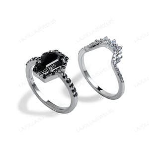 2.75Ct Coffin Cut Black Onyx Simulated Diamond Gothic Halo Engagement & Wedding Ring 925 Sterling Silver, Promise Ring for Her, Bridal Sets
