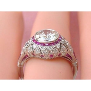 Vintage Art Deco 2.45 Carat Round Cut Diamond Bezel Set Engagement Wedding Cocktail Ring In 935 Argentium Silver