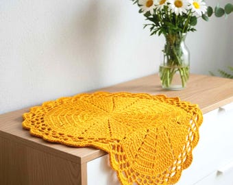 Gehäkelte runde Tischdecke aus Baumwolle, moderne Tischdeko in Wunschgröße & Farbe, handgemachte Häkeldeckchen für Esstisch und Wohnzimmer