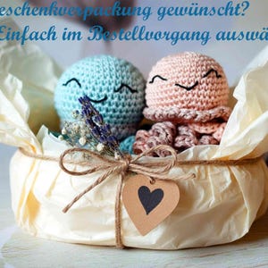Crocheted cotton octopus, cute baby gift, unique baby gifts, cuddly toy with rattle, gift from godmother crocheted angel image 10