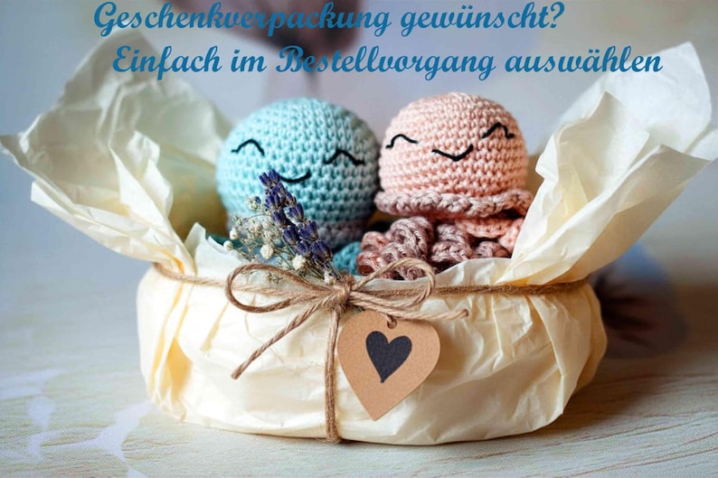 Crocheted cotton octopus, cute baby gift, unique baby gifts, cuddly toy with rattle, gift from godmother crocheted angel image 10
