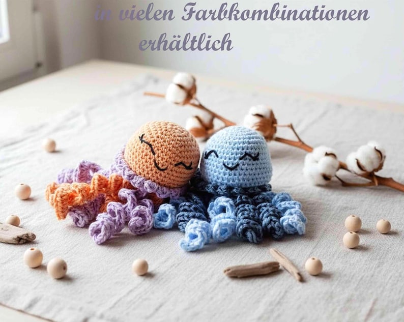 Crocheted cotton octopus, cute baby gift, unique baby gifts, cuddly toy with rattle, gift from godmother crocheted angel image 1
