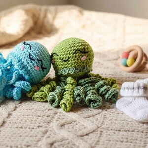 Crocheted cotton octopus, cute baby gift, unique baby gifts, cuddly toy with rattle, gift from godmother crocheted angel image 11