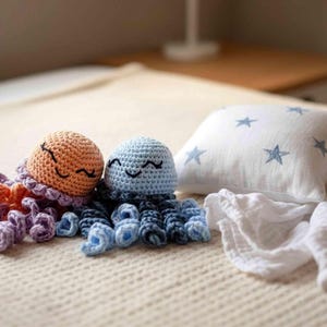 Crocheted cotton octopus, cute baby gift, unique baby gifts, cuddly toy with rattle, gift from godmother crocheted angel image 7