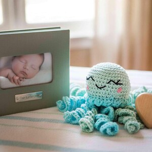 Crocheted cotton octopus, cute baby gift, unique baby gifts, cuddly toy with rattle, gift from godmother crocheted angel image 5