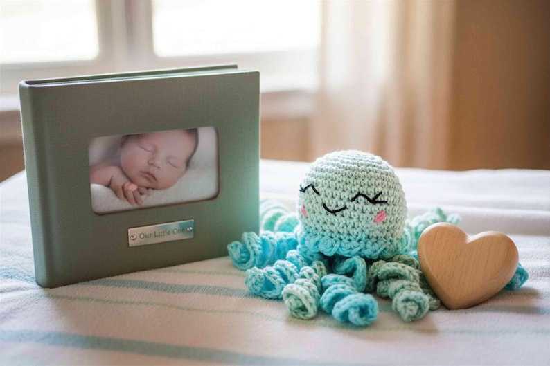 Crocheted cotton octopus, cute baby gift, unique baby gifts, cuddly toy with rattle, gift from godmother crocheted angel image 5
