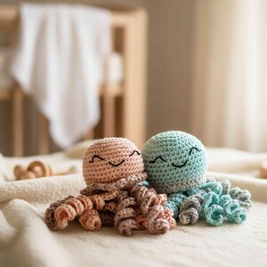 Crocheted cotton octopus, cute baby gift, unique baby gifts, cuddly toy with rattle, gift from godmother crocheted angel image 12