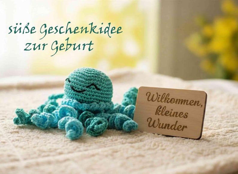 Crocheted cotton octopus, cute baby gift, unique baby gifts, cuddly toy with rattle, gift from godmother crocheted angel image 8