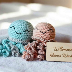 Crocheted cotton octopus, cute baby gift, unique baby gifts, cuddly toy with rattle, gift from godmother crocheted angel image 2