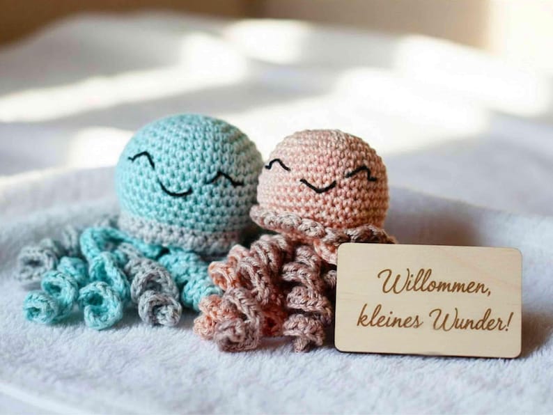 Crocheted cotton octopus, cute baby gift, unique baby gifts, cuddly toy with rattle, gift from godmother crocheted angel image 2