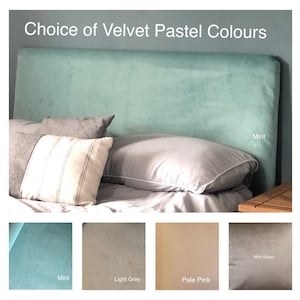Headboard Cover - Velvet Pastel Colours. Custom made to fit existing headboard, see description for full details.
