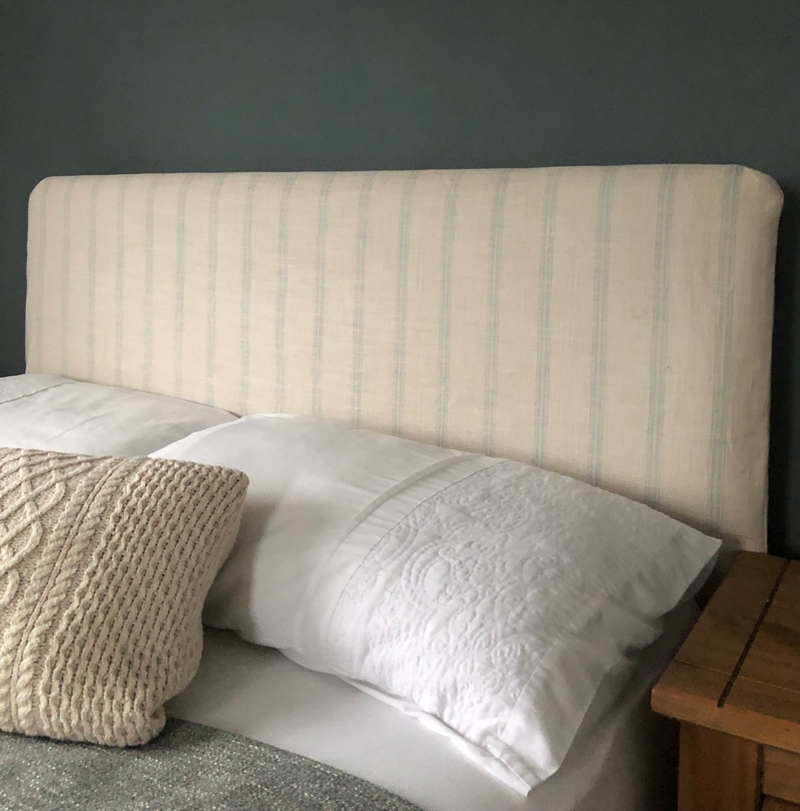 Headboard Cover Linen Mix Pale Blue & Grey Striped Etsy