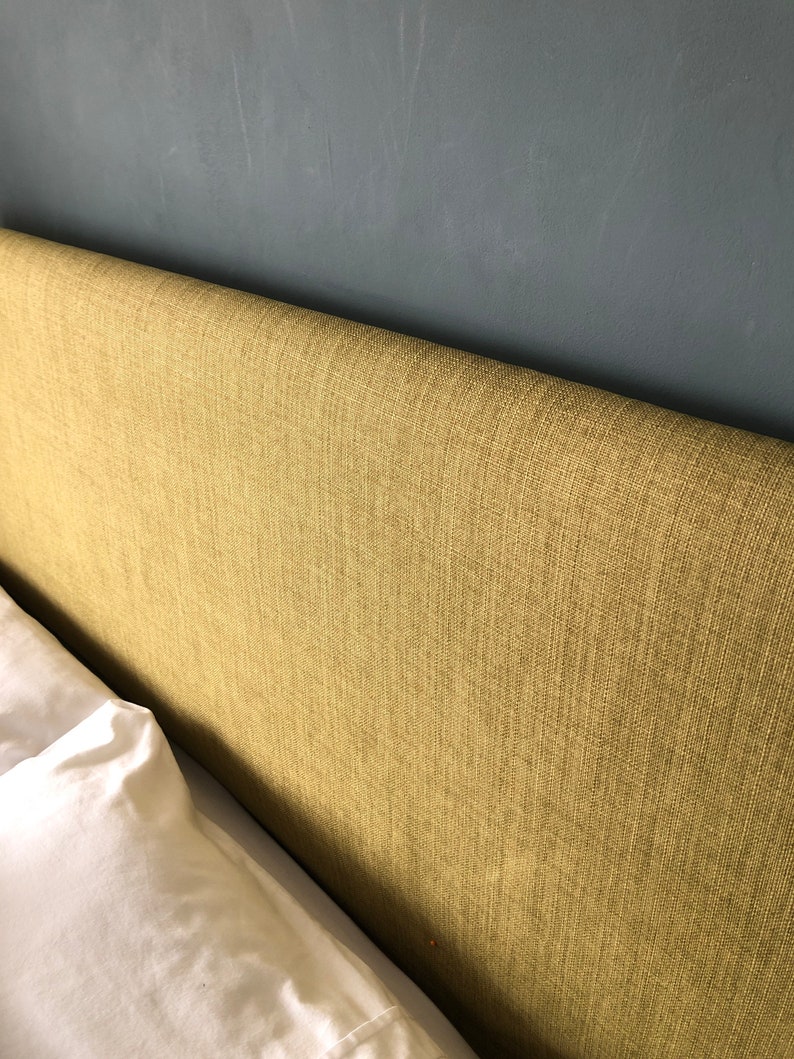 Headboard Cover Olive Linen stle, custom made to fit existing headboard, see description for full details. image 2