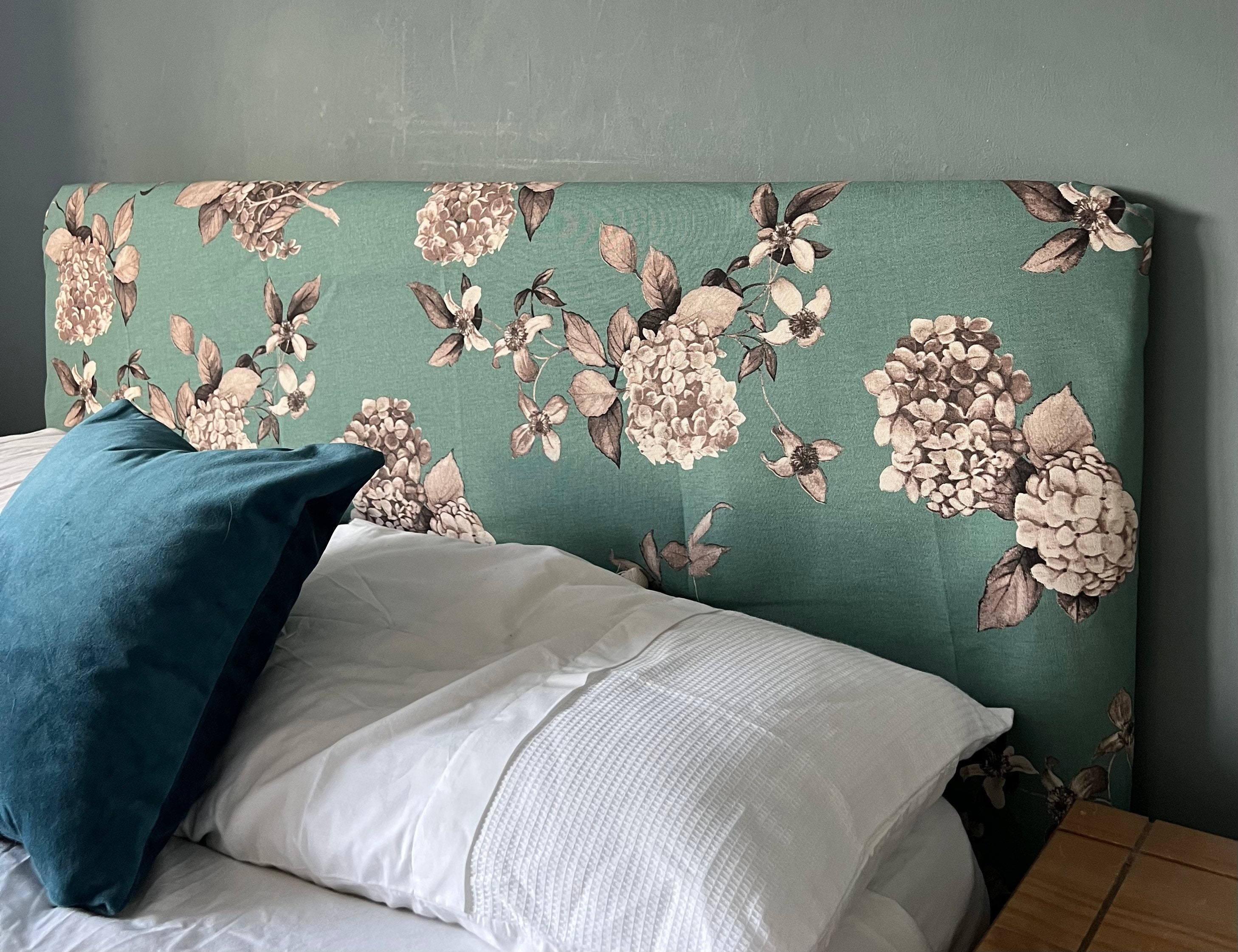 Headboard Cover Teal Floral Etsy