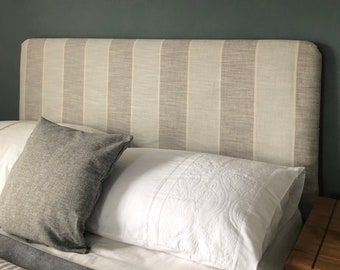 Headboard Cover - Silver Grey Stripe linen style