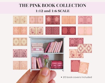 Miniature Book Covers, Vintage Pink collection, Dollhouse Printables 1:12 and 1∶6 Scale
