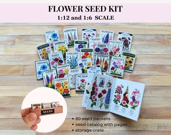 Miniature Gardening Kit, FLOWER SEED packets, catalog and crate- 12th and 6th scale PDF