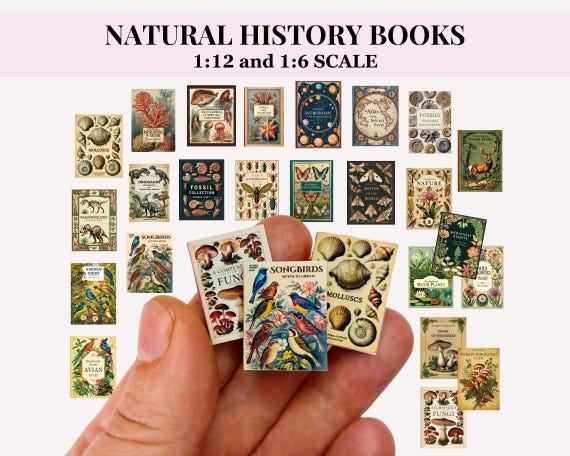 24 NATURAL HISTORY Book Covers- Printable Dollhouse Miniatures, vintage style